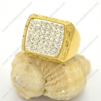 Gold Square Shaped Ring with Clear Rhinestones r002785