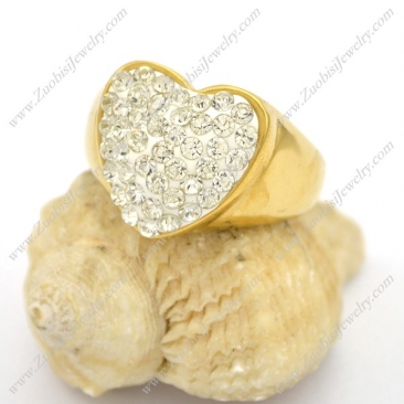 Gold Stainless Steel Heart Rhinestone Ring r002786