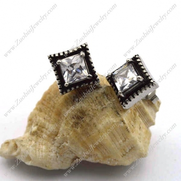 Stainless Steel Cubic Zircon Stud Earring e001053