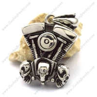 Three Skulls Motorcycle Engine Pendant for Bikers p002541