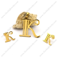 K Letter Pendant and Earring for Unisex s001268