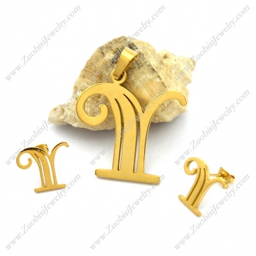 Gold-Plating Y Pendant and Earring s001282