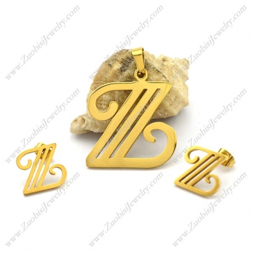 Gold Plating Stainless Steel Z Letter Jewelry Set s001283