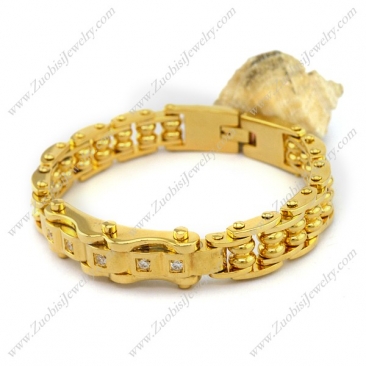 24K Gold Plated Stainless Steel Bike Bracelet b003992