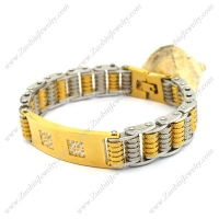 Silver and Gold Plated Steel Bike Bracelet with Squre Rhinestones b003998