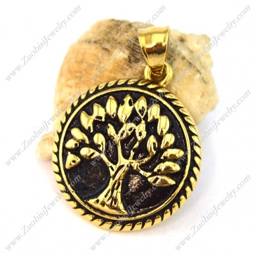 Vintage Gold Oak Tree Pendant p002720