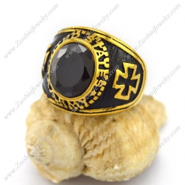 Facted Black Stone Iron Cross Ring r003016