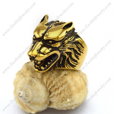 Vintage Gold Plated Stainless Steel Wolf Ring r003041