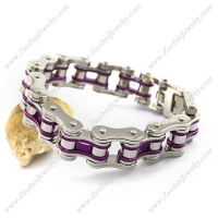 Silver Stainless Steel Bicycle Chain Bracelet with Purple Piece b004131