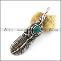 Retro Silver Stainless Steel Feather Pendant p002966