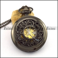 Gun Metal Tone Mechanical Pocket Watch pw000509