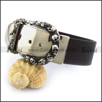 Belt Shaped Leather Bracelet with Big Skull Belt Head b004488