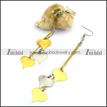 Steel Earring with 2 Gold Plating Heart Charm and 1 Silver Heart Charm e001215