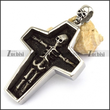 Big Stainless Steel Cross Shaped Human Skeleton Pendant p003304