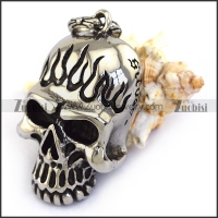 Big Size Fire On Head Skull Pendant p003442