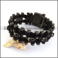 Antique Stainless Steel Skull Leather Bracelet b004614