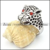 Stainless Steel Leopard Ring w Red Eye-r000359