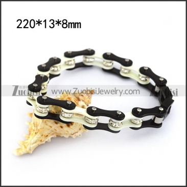 Dark Black and White Link Bracelet with Clear Crystals b005132