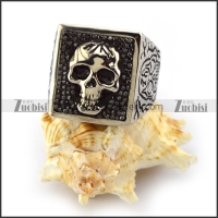 Carbon Black Rhinestones Skull Ring for Ladies r003924