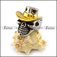 Skull Ring with Gold Cowboy Hat r003995