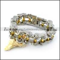 Silver Tone Motorcycle Chain Bracelet for Bikers in 25MM Wide with Golden Tube b005406