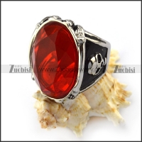 Jumbo Clear Red Faceted Stone Skull Ring r004252