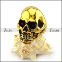 Gold Plating Stainless Steel Skull Ring with 2 Dark Black Rhinestones Eyes r004284