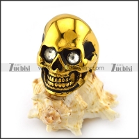 Vintage Gold Plating Steel Skull Ring with Crystal Rhinestone Eyes r004285