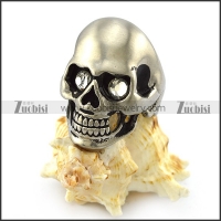 Dull Stainless Steel Skull Ring with 2 Clear Rhinestones Eyes r004287