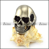 Dull Polish Stainless Steel Skull ring with 2 Dark Black Rhinestone Eyes r004286