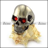 Matt Stainless Steel Skull Ring with Ruby Rhinestone Eyes r004288