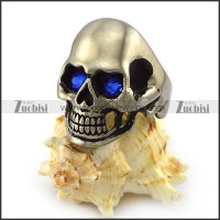 Matte Skull Ring with Blue Rhinestone Eyes r004289