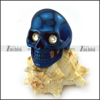 Blue Stainless Steel Skull Ring with Crystal Eyes r004291