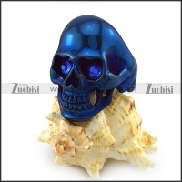 Blue Rhinestones Eyes Skull Ring in Blue Plating r004293