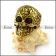 Vintage Gold Stainless Steel Flower Skull Ring with Black Eyes r004299