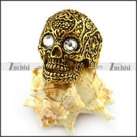 Antique Gold Plating Stainless Skull Ring with 2 Crystal Eyes r004300