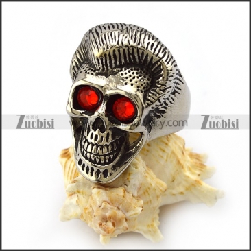 Ruby Skull Ring with Beautiful Hair r004307