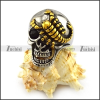 Silver Stainless Steel Skull Ring with Golden Scorpion r004315