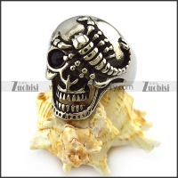 One Black Eye Silver Scorpion Stainless Steel Skull Ring r004319