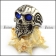 Blue Rhinestone Eyes Skull Ring with Beard r004324