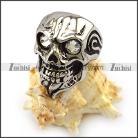 Clear Rhinestone Eyes Skull Ring with Beard r004325