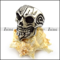 Dark Rhinestone Eyes Skull Ring with Beard r004326