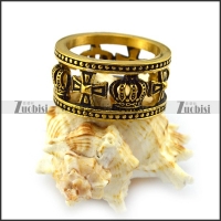 Cross and Crown Hollow Ring in Vintage Gold Plating r004518