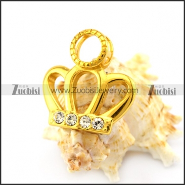 Gold Plating Crown Pendant with Clear Rhinestones p005539