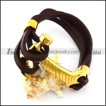 Gold Plated Stainless Steel Hammer Leather Bracelet b006144