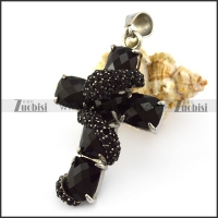 Black Rhinestone Snake Twined around Cross Pendant p005739