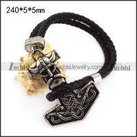 Viking Hammer Black Real Leather Bracelet b006299