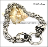 Silver Stainless Steel Casting Skull Heads Bracelet with Smart Ring b009595