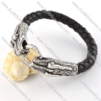 Original Leather Stainless Steel Double Dragon Heads Bracelet - b000441