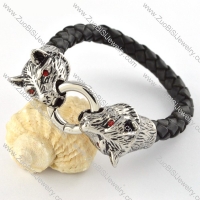 Read Leather Stainless Steel Panther Bracelet - b000442